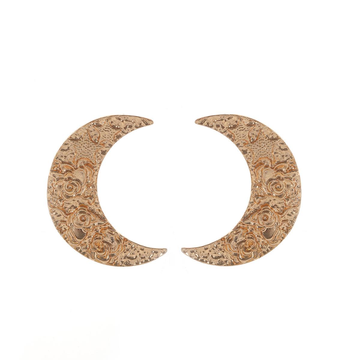 Beach Ocean Vacation Style Crescent Moon Simple Fashion Earrings Retro Carved Flower Female Earrings