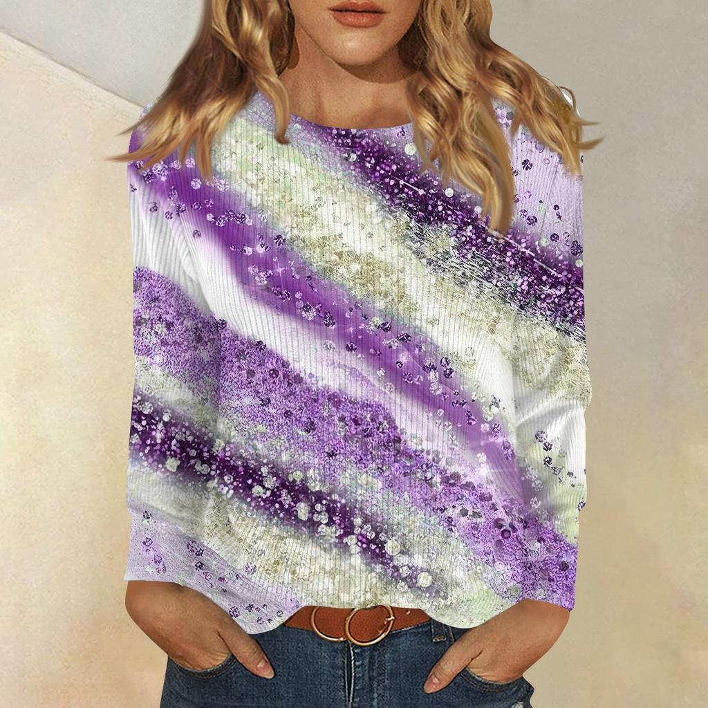 Bluzki z długim rękawem dla kobiet T-shirt Casual Print Tops T-shirt Okrągły dekolt Bluzka typu pullover