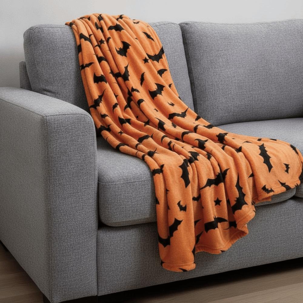Warm Halloween Flannel Blanket Bat Ghost Print Sleeping Blanket Sofa Throw Blanket  All Season