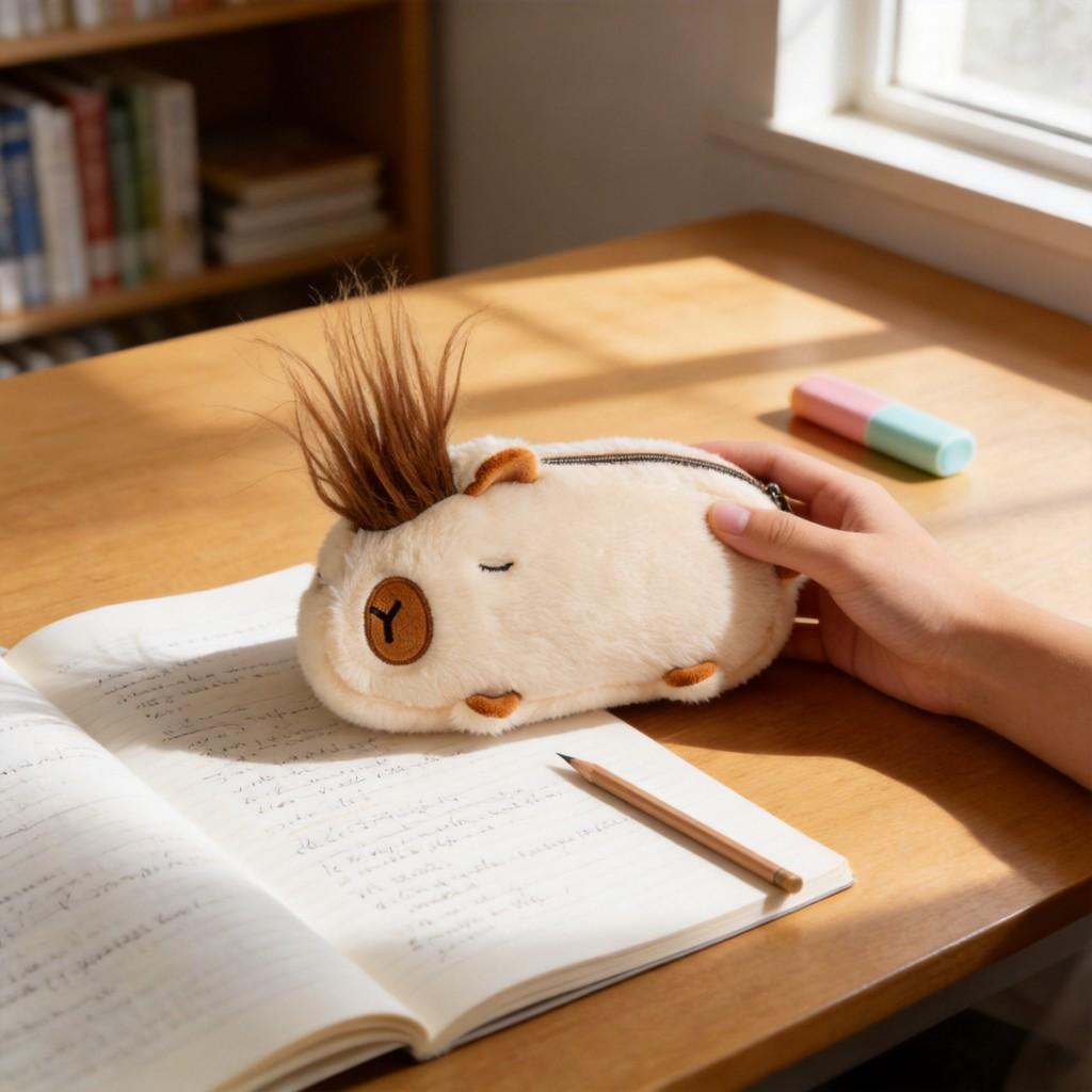 Plush Capybara Pencil Case With Large Capacity For Students Creative Storage Bag