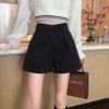 2024 Women's High-Waisted Woolen Shorts: A-Line, Slimming, Thickened, Black Casual Pants for Autumn & Winter Wear