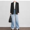 Li Shaonü Women's Fleece-lined Blue High-waisted Wide-leg Jeans - Winter 2026 Collection