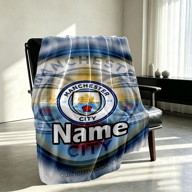 Custom Name Personalized Manchester City FC Print Blankets, Home Decor, Bedroom, Sofa, Camping, Couch, Gifts for Birthday Christmas