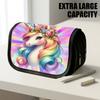 1pc Double Layer Flip Pencil Case, Corolla Unicorn, Large Capacity, Portable Polyester Pen Storage Bag with Zipper Closure, Ideal for School & Office 