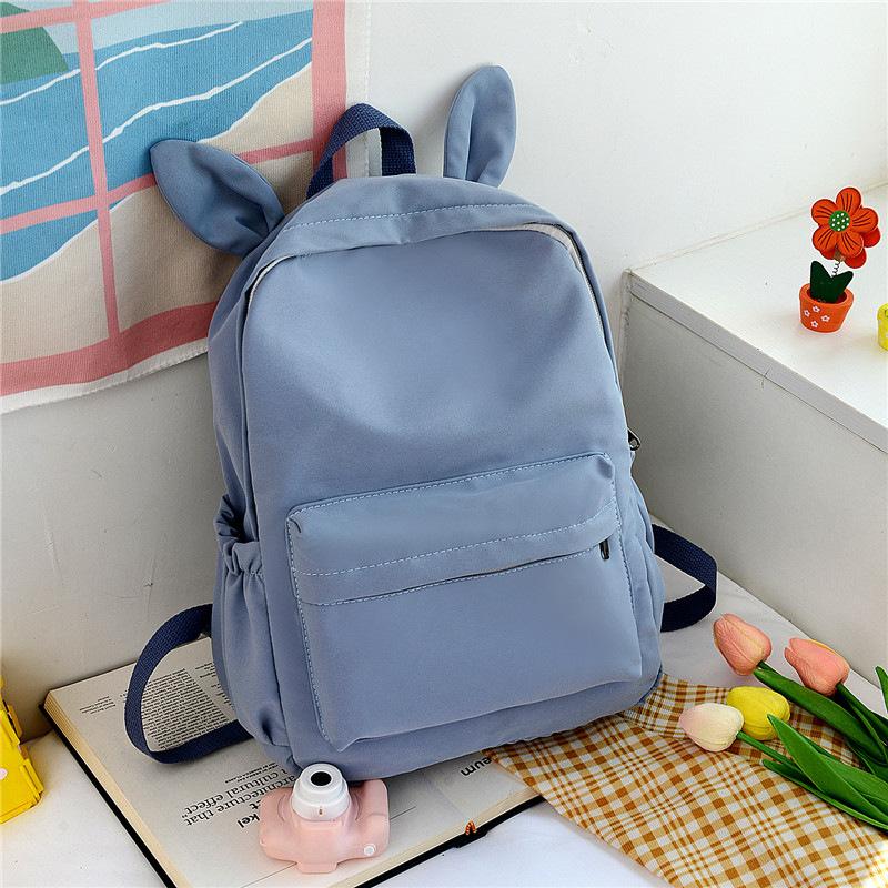 Schoolbag Rabbit Ears Solid Color Middle School Backpack ins Japanese Fashion Elementary School Backpack Large Capacity School Bag Wholesale