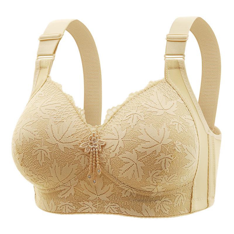 Plus Size Wirefree Lace Trim Bra with Adjustable Straps, Comfortable Side Support, and Sexy Gathering Design