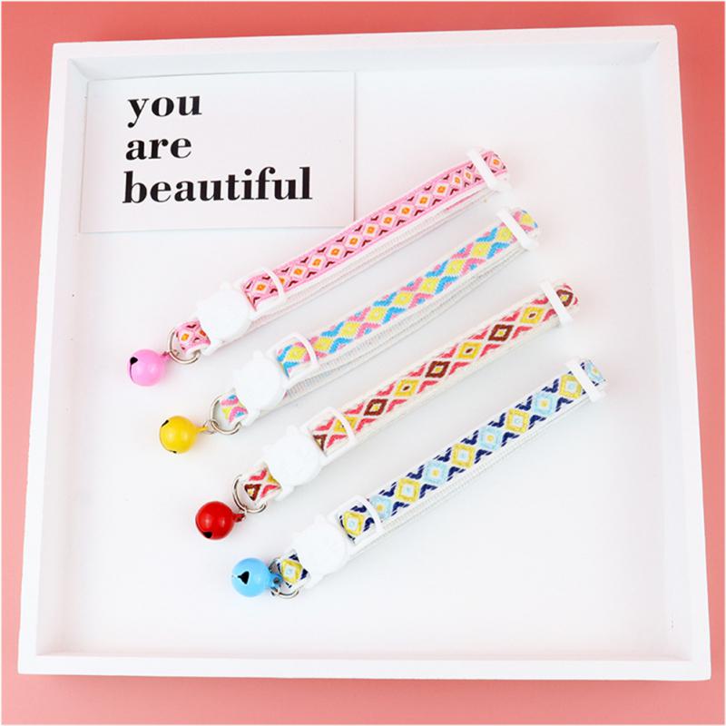 Pet Supplies Cat Collar Anti-choking Collar Cat Face Buckle Ethnic Jacquard Cat Collar with Bell Adjustable Safety Necklace