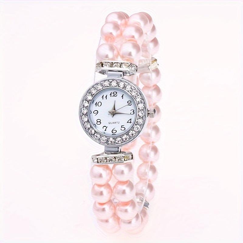 1PC New Fashion Elastic Watch Exquisite Dial Imitation Pearl String Bracelet Ladies Casual Watch Decorative Quartz Watch