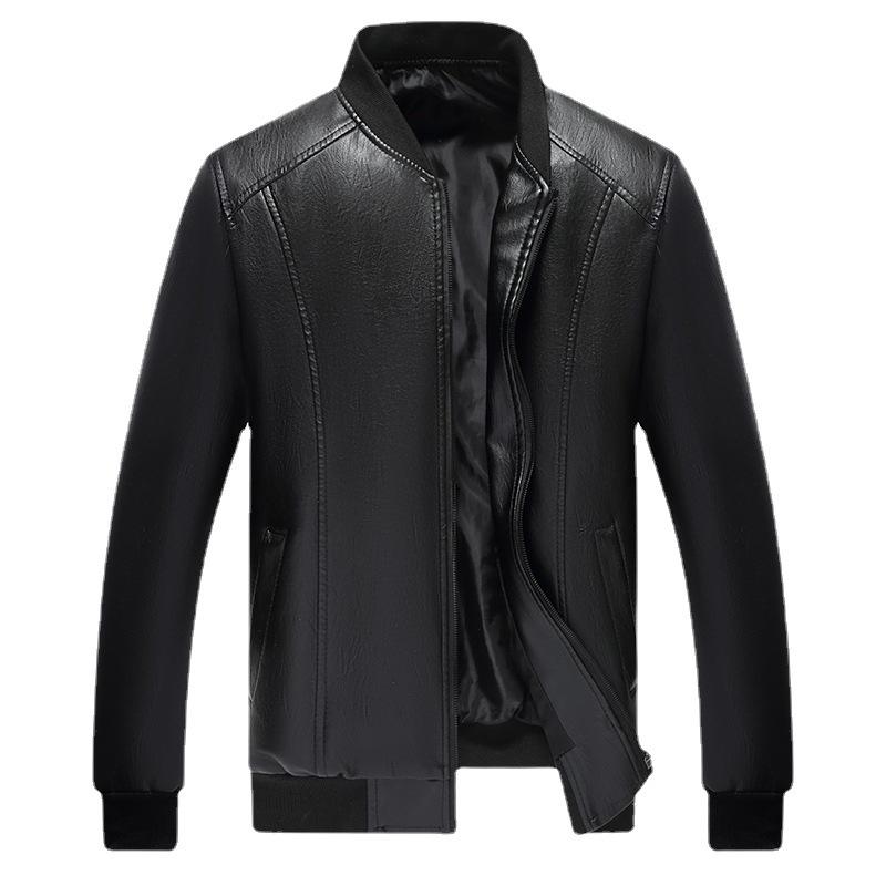 Fall Baseball Collar Black Leather Men's Boyfriend Explosion Thin Men's Baseball Jacket