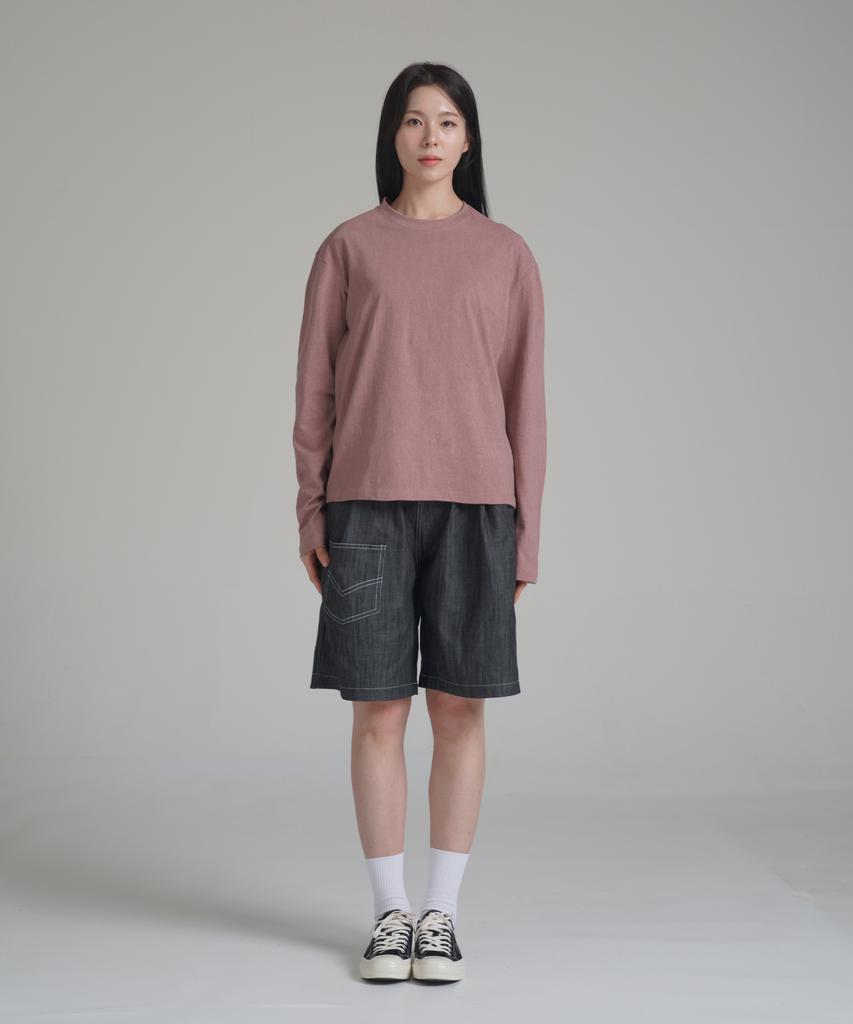 Noming Loose Fit Cropped Pigment Long Sleeve - Burgundy
