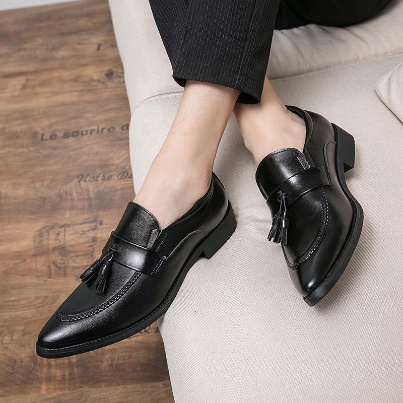 Men's British Style Tassel Loafers - Casual Leather Slip-On, Large Size, Pointed Toe