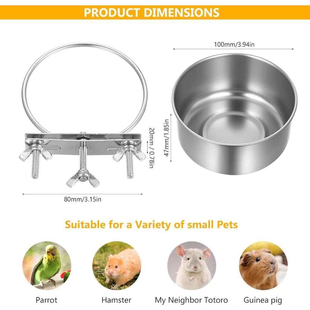 Bird Water Feeder 2-Piece Stainless Steel Pet Bowl Bird Feeding Watering Supplies for Cage Parrots Cockatiels Conure Pigeon