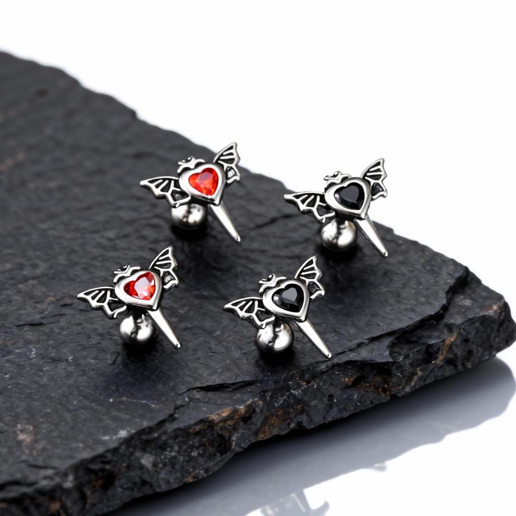 Gothic Wings Stud Earrings for Men Women,Vintage Stainless Steel Heart Zircon Sword Stud Earrings,Punk Piercing Jewelry Gift