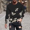 Crane Bird Pattern Beautiful Animals 3D Printed Men's T-shirts Autumn Casual Loose Round Neck Long Sleeves Tops