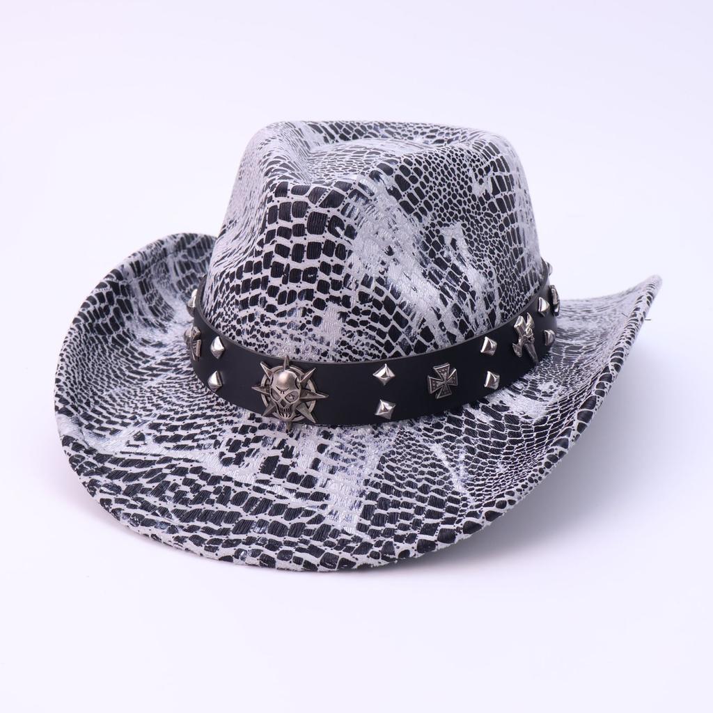 Temu Classic Crocodile Pattern Western Cowboy Hat Men'S And Women'S Curved Brim Top Hat
