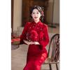 Red cheongsam toasts bride's new winter engagement dress women's new Chinese style home velvet cheongsam