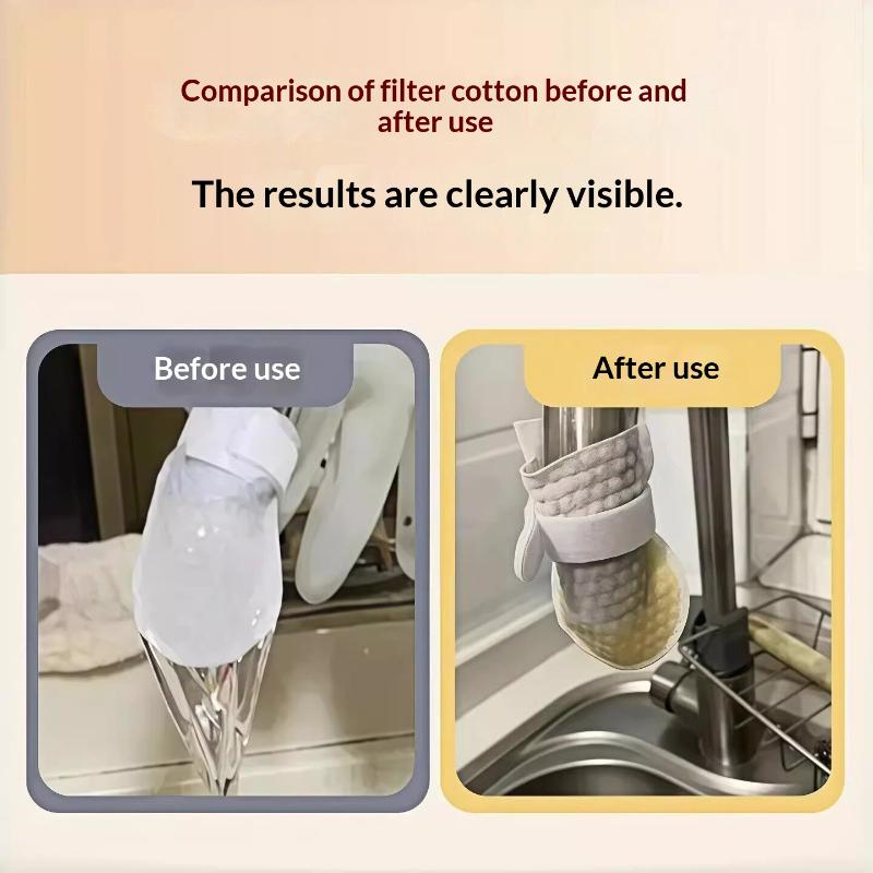Water-Saving Universal Faucet Filter with Splash-Proof Cotton Bag and Secure Strap for Bathroom