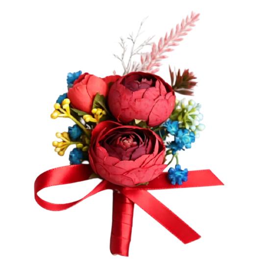 Lapela de Terno Masculino Flor Artificial Pulseira de Pulso Reutilizável Pulseira Floral Alta Simulação Versátil Celebração de Negócios Lapela