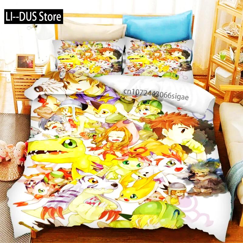 Comforter Anime Digimon Adventure Bedding Set Boys Girls Twin Queen Size Bed Boys Adult Fashion Home Textileextile