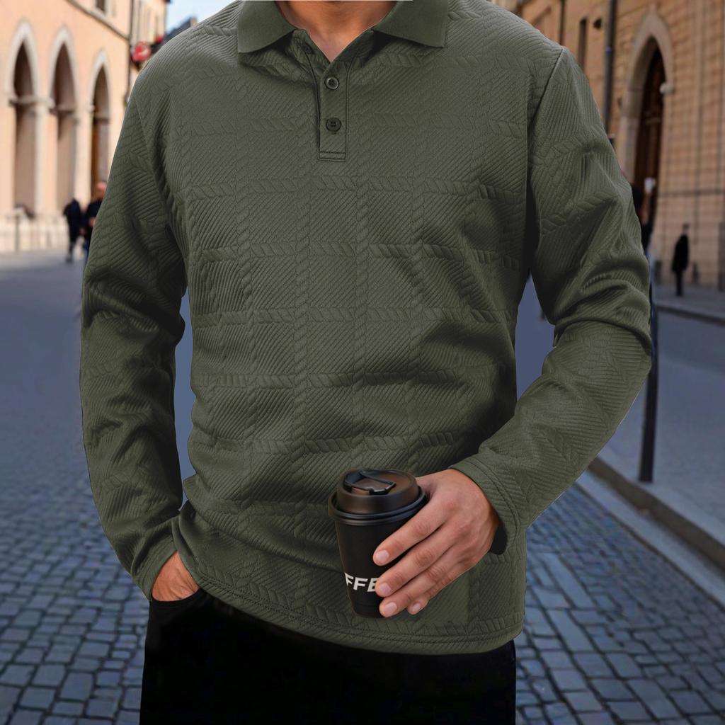 Men's Solid Color Sports Button Lapel Long Sleeve Tops Men's Casual Fashion Long Sleeve Tops