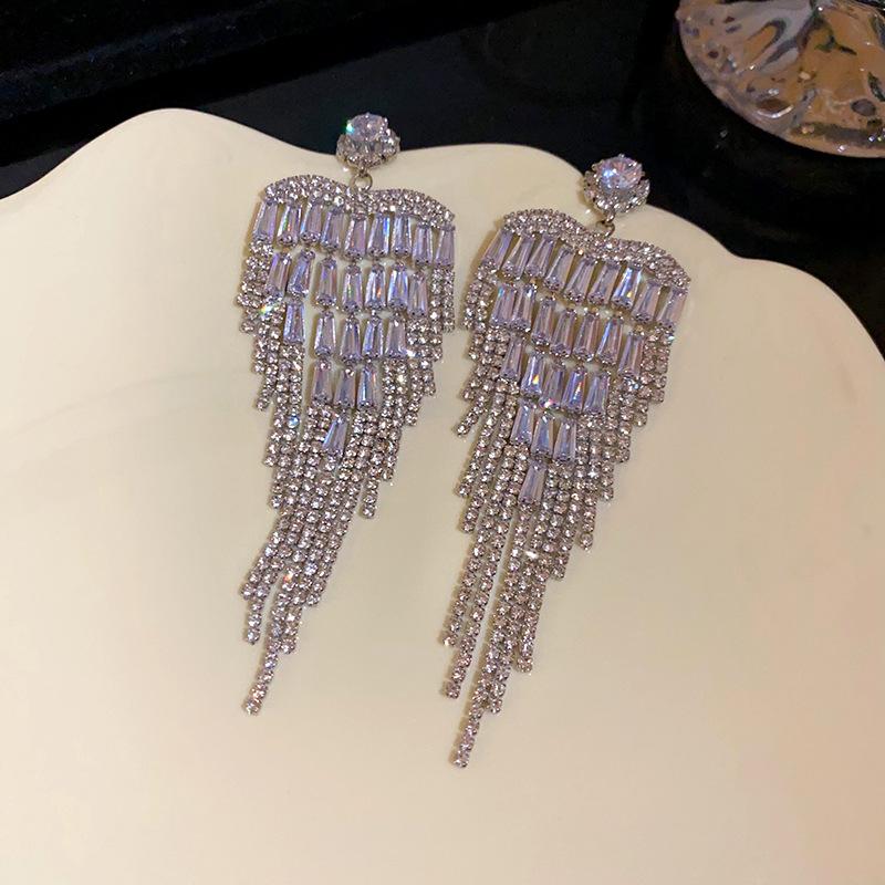 

Silver needle zircon love fringed earrings high sense light luxury temperament earrings new dinner dress earrings women