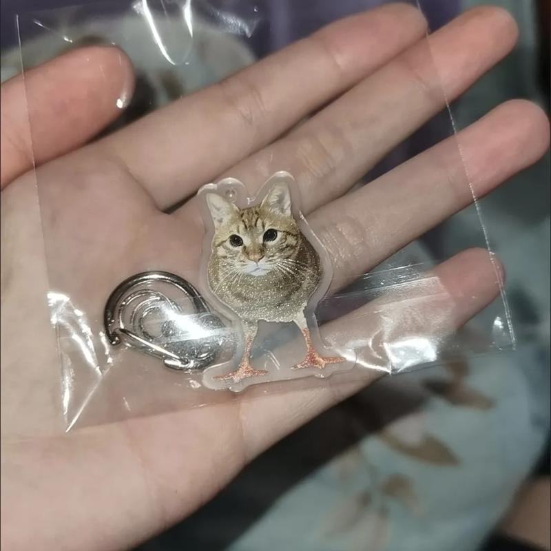 Funny Chicken Cat Acrylic Keychain Weird Cat Body Chicken Feet Bag Charm Cute Meme Accessory Couple Gift For Backpacks