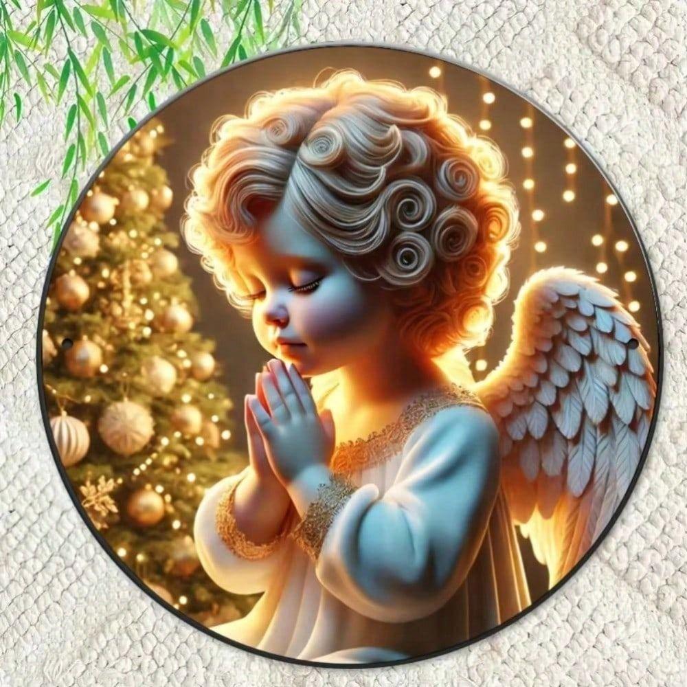 Metal Wall Art Poster Angel Wreath Round Christmas Home Decor Gift