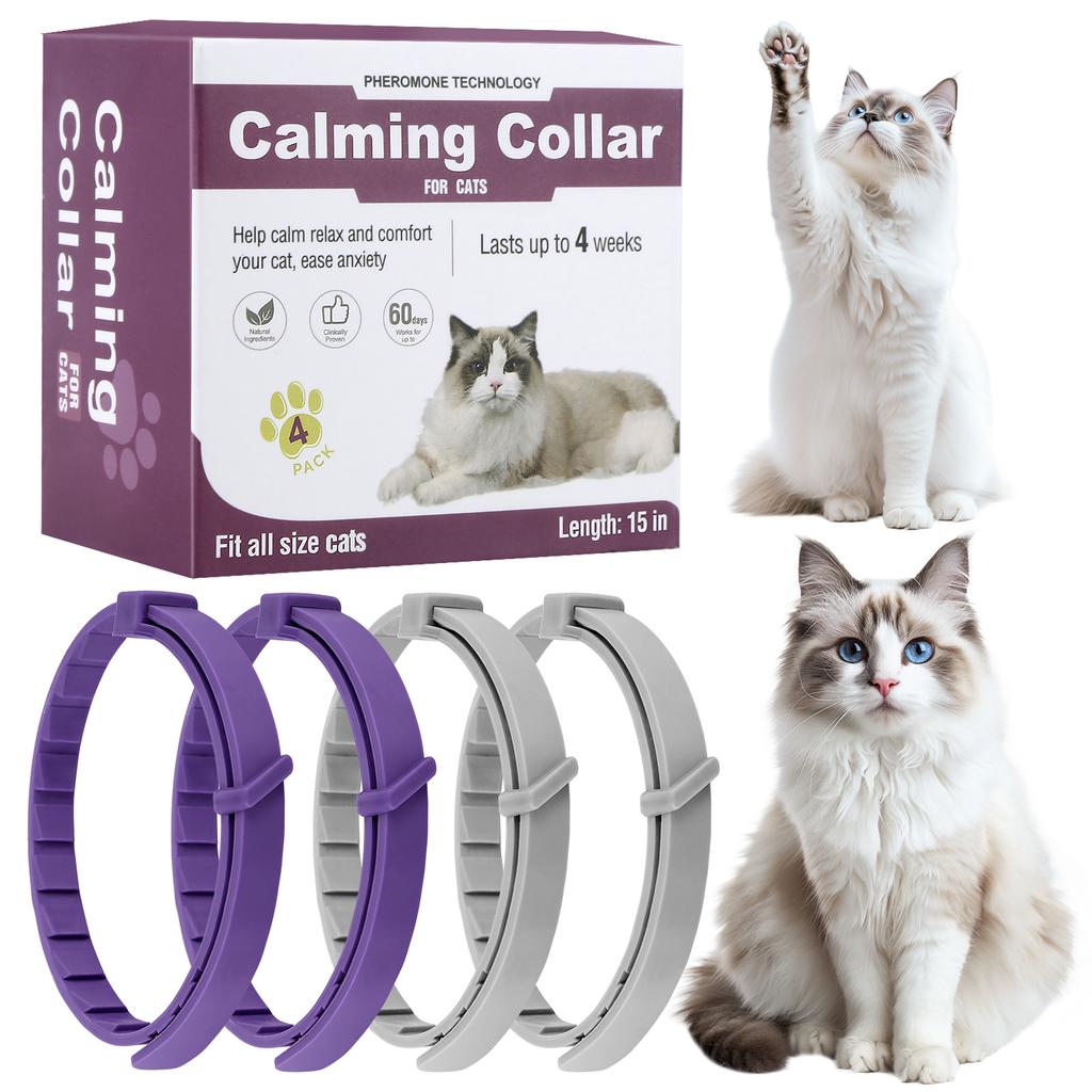 4Pcs Cat Calming Collar Cat Pheromone Collar Adjustable Calming Pheromone Collar Anti-Anxiety Comfort Cat Calm Collar for Cats