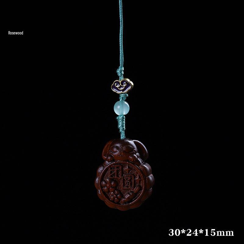 Green Sandalwood Jade Rabbit Pendant Keychain - Mooncake Festival Ornament