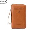 Men Women RFID Blocking Leather Passport Holder Travel Wallet Zip Around Passport Cover Document Organizer with Card Slots Wrist Strap
