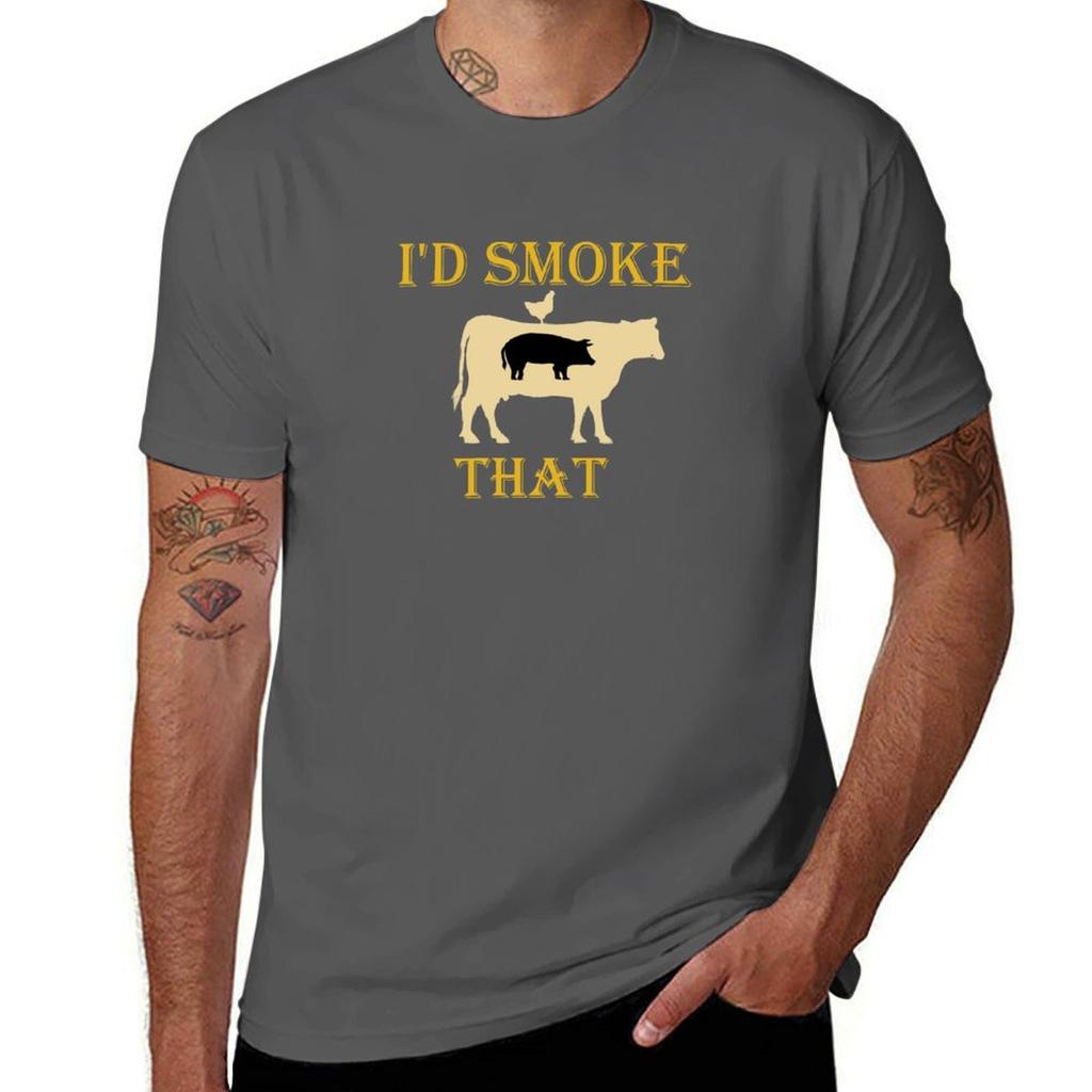 Id Smoke That Cow Grill BBQ Smoker Grilling funny pink pig head ask me about my moo cow TShirt