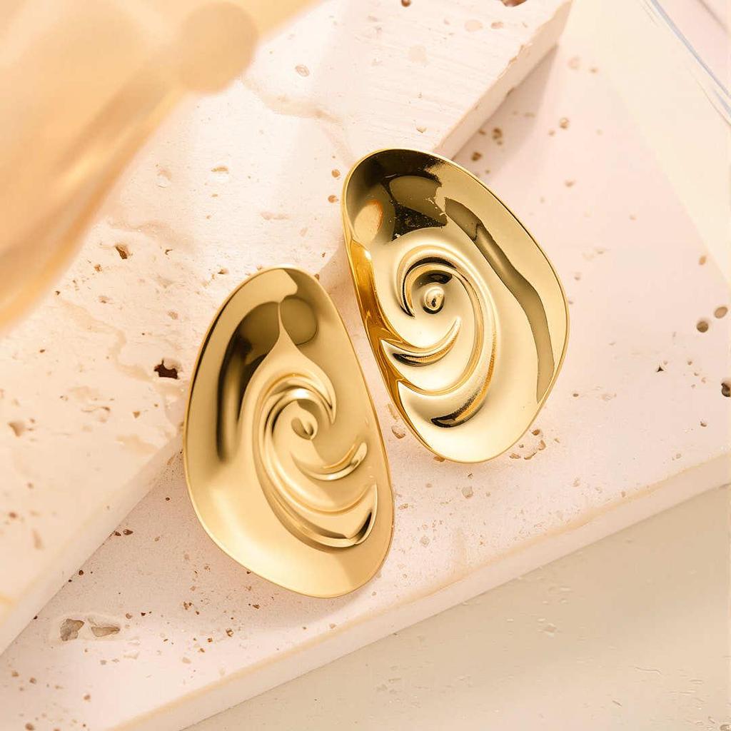 Geometric Irregular 18k Gold Titanium Steel Earrings for Women