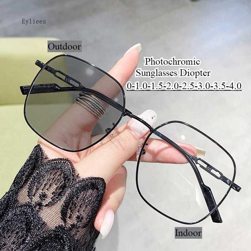 Utendørs fargeskiftende minusbriller trendy anti blålys forretningsbriller halv innfatning nærsynthet fotokromatiske solbriller dioptri