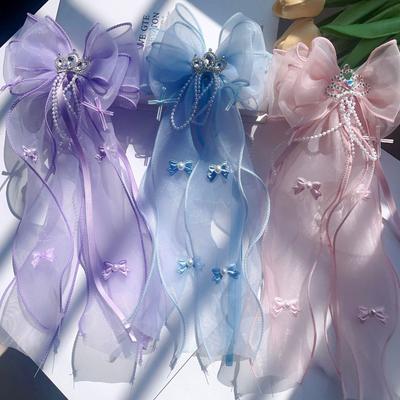 New Children's Bow, Crown, Ribbon, Yarn, Hair Clip, Hair Accessory, Ponytail, Headband, Fairy Style, Tassel, Pressed Hair Clip