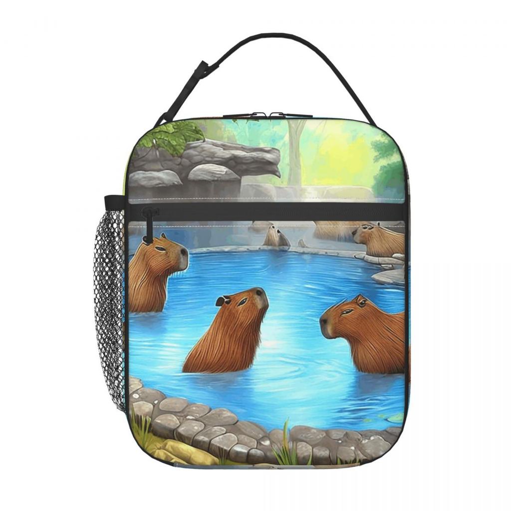 Bath Water Capybara Hot Spring Bubble Insulated Lunch Bag for Kids Cooler Thermal Food Box Tote Portable Lunch Boxes Container