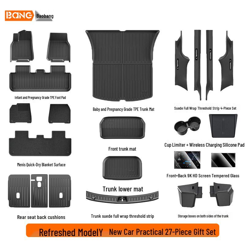 Tesla Model Y & 3 Refresh TPE Interior Floor Mats - Full Set Protection Accessories