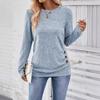 Summer Solid Color Long Sleeved Round Neck Hollowed Out Casual Shirt for Women Pullovers & Long Sleeves