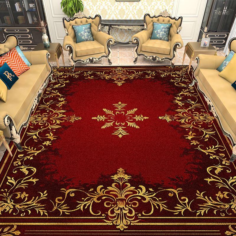 European Gold Red Carpet Living Room Decoration Sofa Area Rugs for Bedroom Large Area Cloakroom Lounge Non-slip Floor Mats