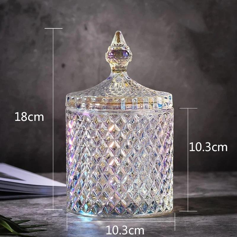 Europäisches Retro-Glas-Aufbewahrungsglas mit Deckel, Transparenter Goldener Schmuck- & Wattestäbchenhalter, Süßigkeiten- & Make-up-Pinsel-Organizer