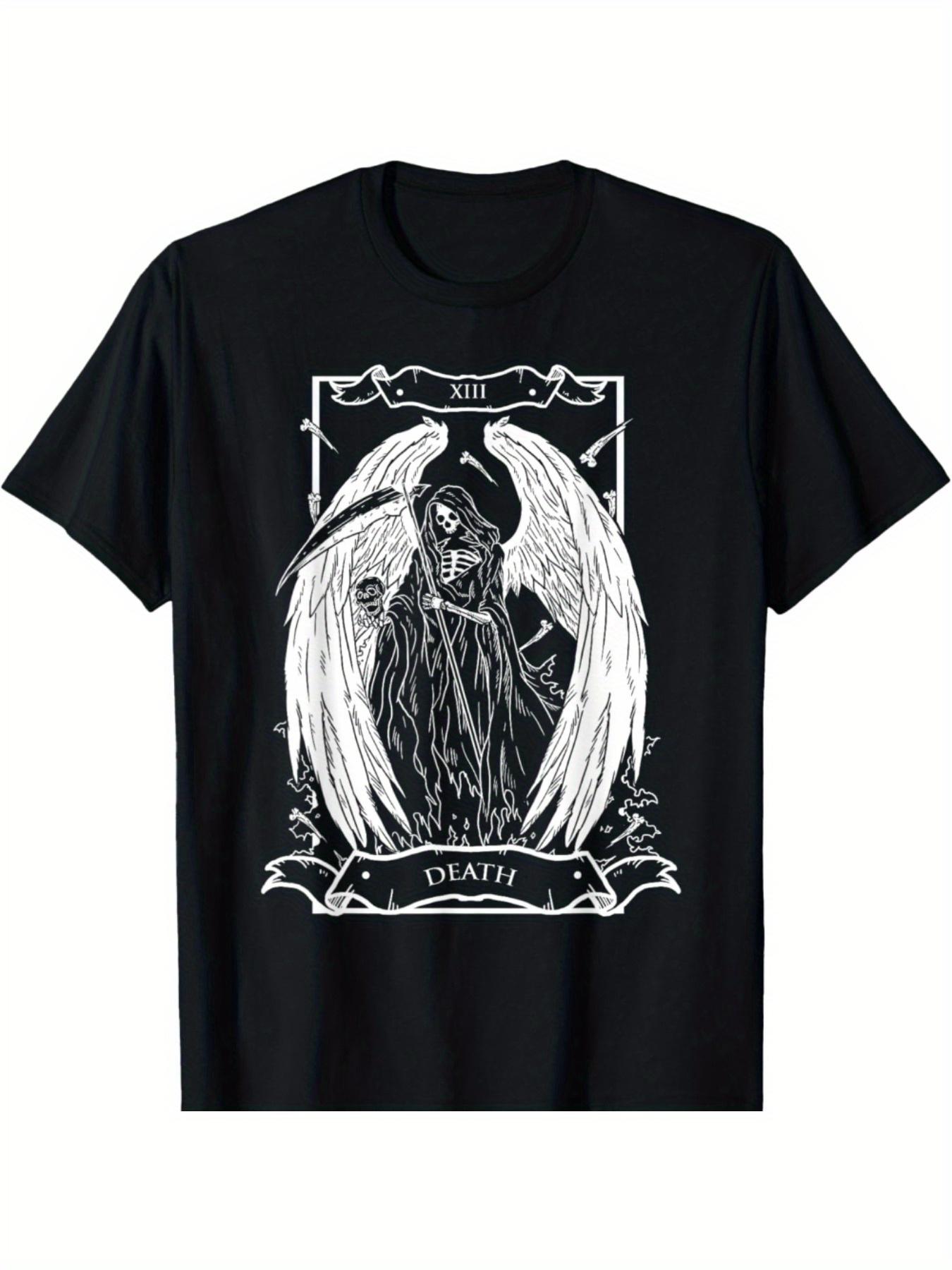 Gothic Tarot Death Card XIII T-Shirt - Grim Reaper Angel Skull & XIII Number Print S