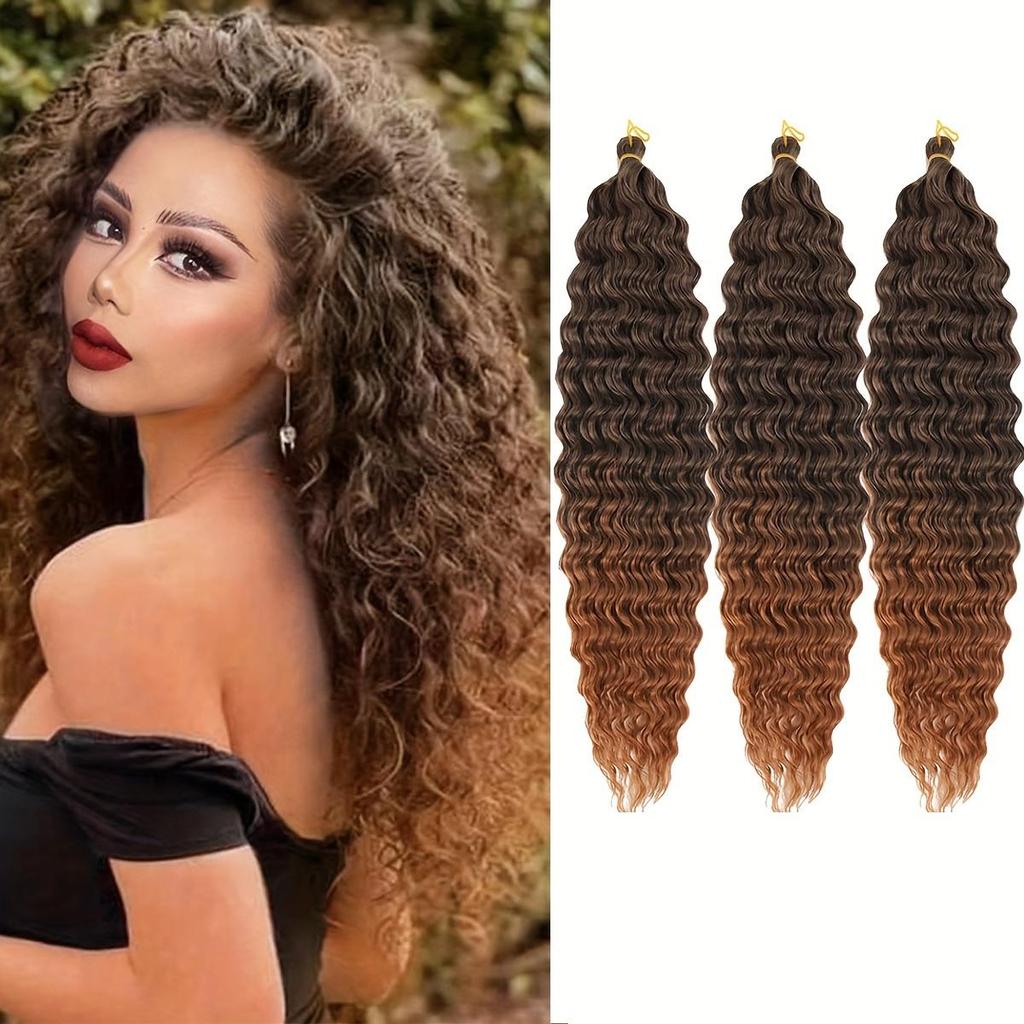 Kadınlar İçin "Moda" Okyanus Dalgası Tığ İşi Saç Uzantıları - 22" Yumuşak Ombre Su Dalgası, Sentetik Kıvırcık Örgü Saç