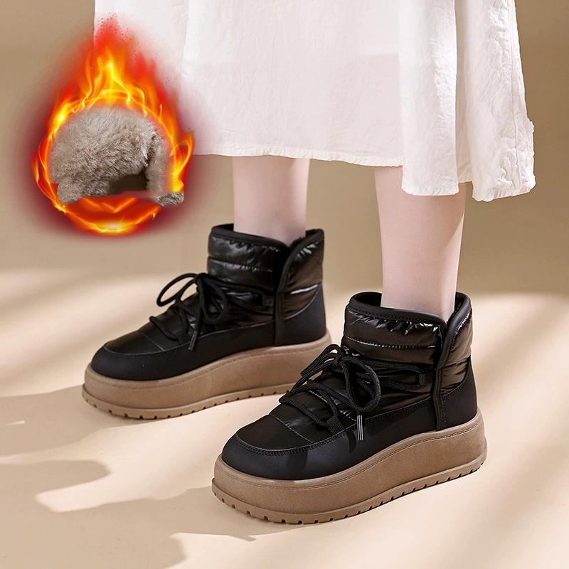 Women's Winter Thick Bottom Snow Boots Fleece Lined Fur Integrated Sanpo Anti Slip Waterproof Short Boot Casual Style