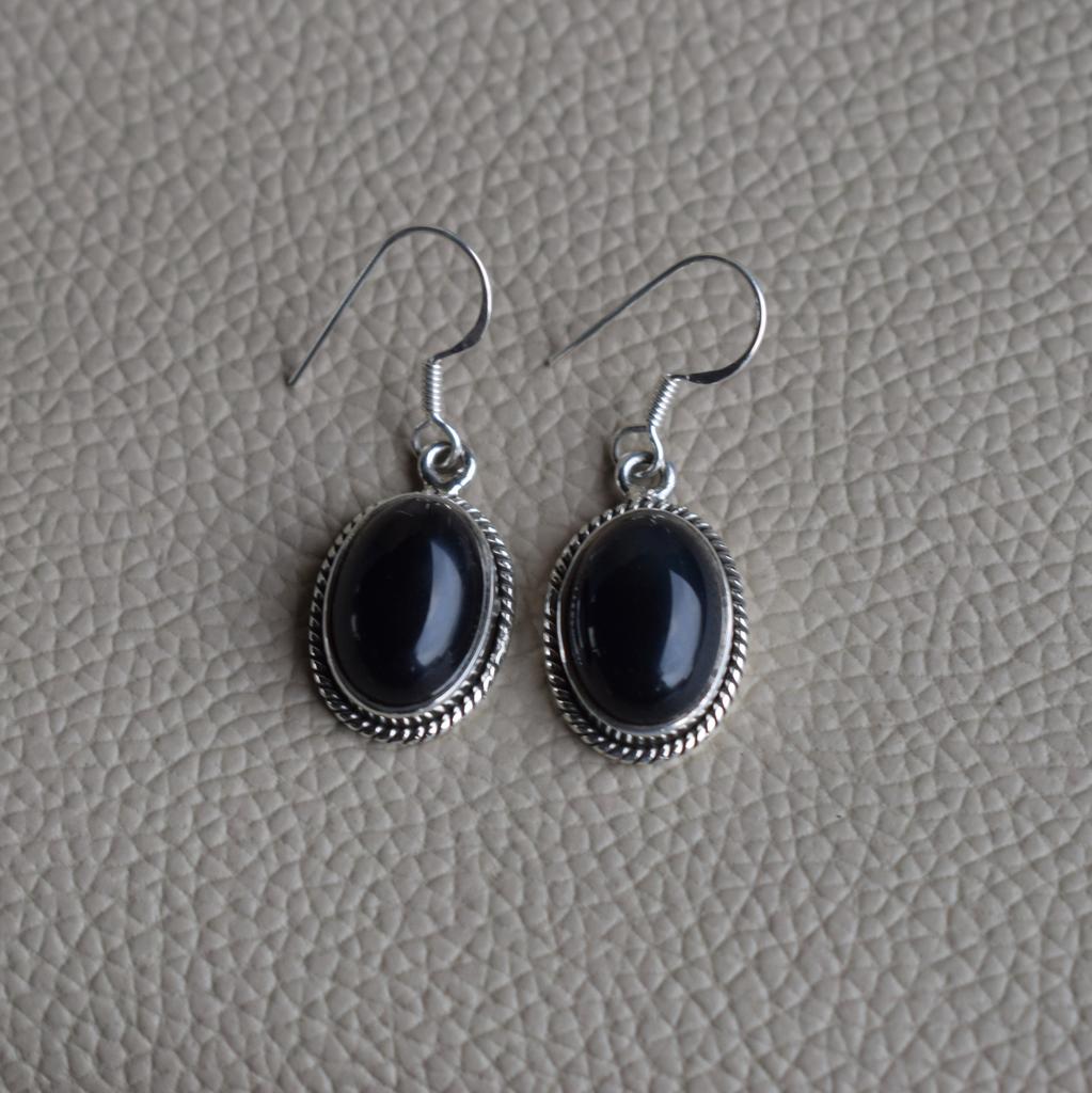 Natural Black Onyx Earrings, Handmade Earrings for Her, 925 Sterling Silver Earrings, Oval Onyx Earrings, December Birthstone, Boho Earrings