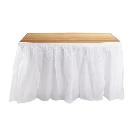 Disposable Waterproof Table Skirt with Adhesive Strip 420x70cm Heavy-Duty Plastic Cover for Wedding Birthday Party Easy Cleanup Elegant Event Decor