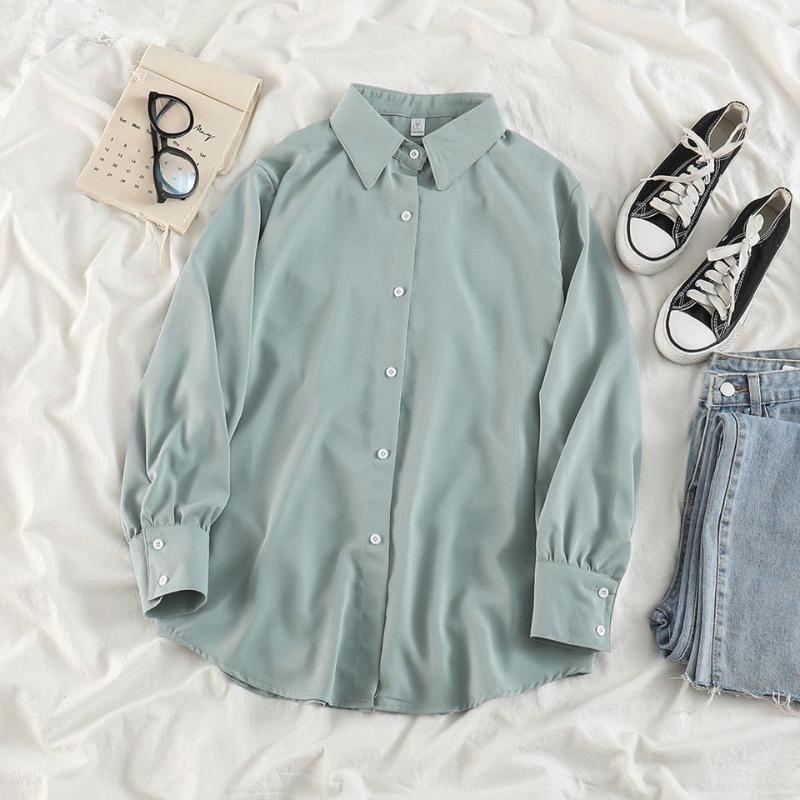 Chiffon Shirt Women Classic Retro Korean Office Lady Elegant Oversized Casual Tops