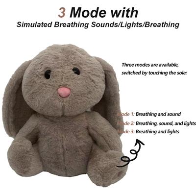 Giocattolo di peluche con sollievo sensoriale che respira, coniglietto con tempo di sonno per neonati, lontra, consolatore che respira, luce notturna musicale