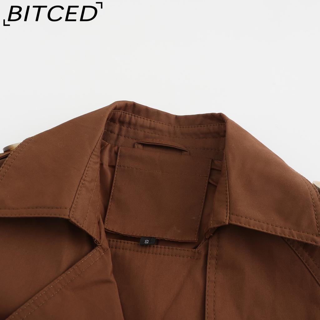 BITCED Women's Long Trench Coat with Waist Cinch Cotton-Blend Fashion Jacket with Long Sleeves