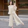 New fashion wear suit women's summer wear temperament loose and thin wide-leg pants three-piece trendy