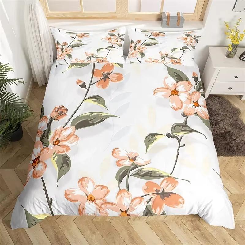 3 Pcs Single Side Printed Duvet Cover Set Queen King Size Animal Plant Flower Leaf Bedding Set Comfortable Soft Skin-Friendly