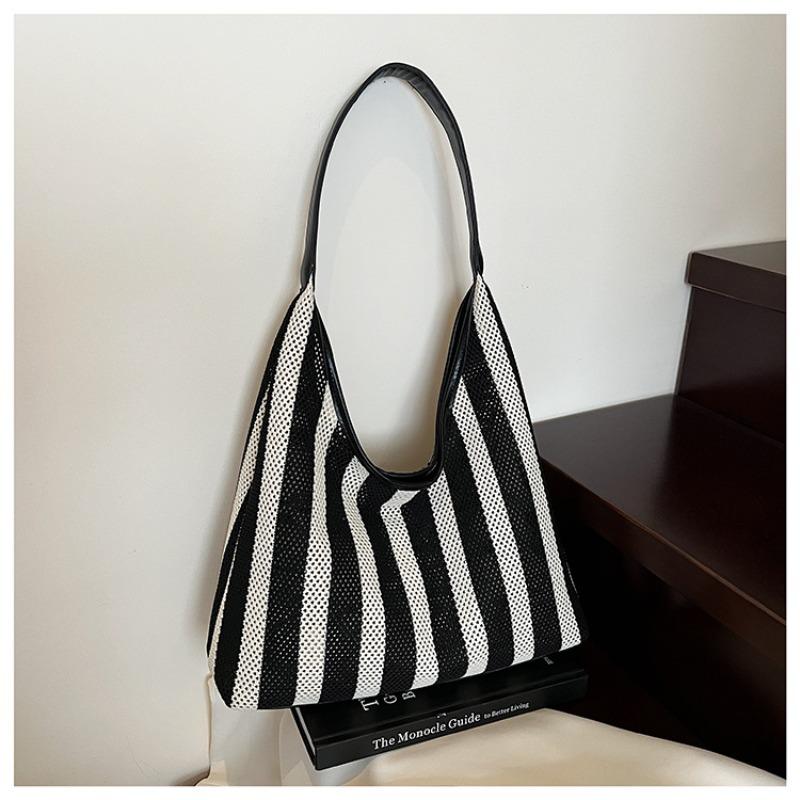 

Нишевая плетеная сумка на плечо в полоску, большая сумка-тоут, новая сумка-тоут, для отдыха, отпуска, пляжная сумка, сумка-ведро чёрный